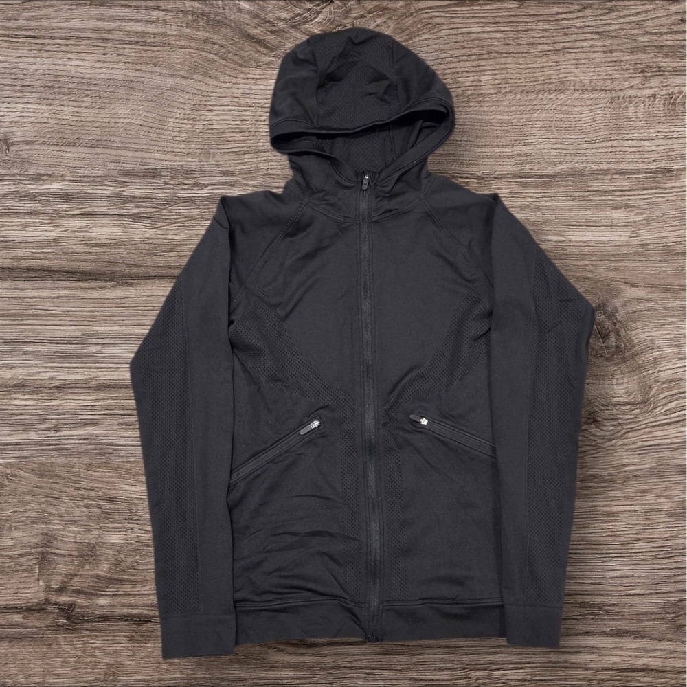 Lululemon Rest Less Hoodie Women Size 8 Black Full Zip Mesh Performance Jacker